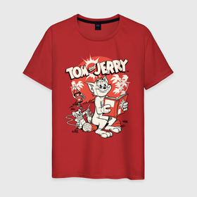 Мужская футболка хлопок с принтом Tom and Jerry в Белгороде, 100% хлопок | прямой крой, круглый вырез горловины, длина до линии бедер, слегка спущенное плечо. | tom  jerry | tom and jerry | vdzabma | джерри | том | том  джерри | том и джерри