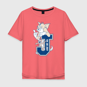 Мужская футболка хлопок Oversize с принтом Tom and Jerry в городе Новоалтайск, 100% хлопок | свободный крой, круглый ворот, “спинка” длиннее передней части | tom  jerry | tom and jerry | vdzabma | джерри | том | том  джерри | том и джерри