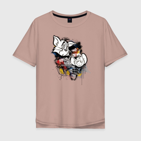 Мужская футболка хлопок Oversize с принтом Tom & Jerry в городе Новоалтайск, 100% хлопок | свободный крой, круглый ворот, “спинка” длиннее передней части | tom  jerry | tom and jerry | vdzabma | джерри | том | том  джерри | том и джерри