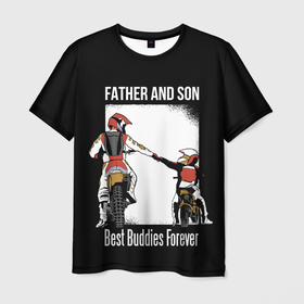 Мужская футболка 3D с принтом Папа и сын , 100% полиэфир | прямой крой, круглый вырез горловины, длина до линии бедер | art | child | dad | father | lettering | motorcycles | motorcycling | son | арт | мотоспорт | мотоциклы | надпись | отец | папа | ребенок | сын