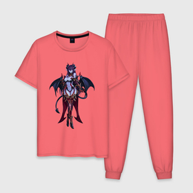 Мужская пижама хлопок с принтом Demoness  в Тюмени, 100% хлопок | брюки и футболка прямого кроя, без карманов, на брюках мягкая резинка на поясе и по низу штанин
 | ад | аниме | демонесса | дьяволица