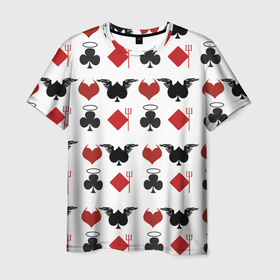 Мужская футболка 3D с принтом Карточные масти в Санкт-Петербурге, 100% полиэфир | прямой крой, круглый вырез горловины, длина до линии бедер | бубны | карты | козырь | крести | масти | пики | червы