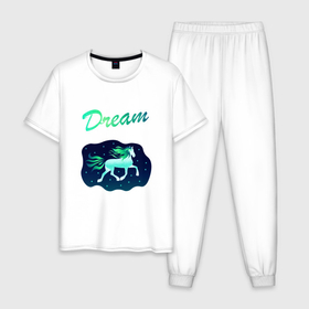 Мужская пижама хлопок с принтом Dream в Курске, 100% хлопок | брюки и футболка прямого кроя, без карманов, на брюках мягкая резинка на поясе и по низу штанин
 | грива | звезды | лошадь | мечта | небо | пони | сказка | сон