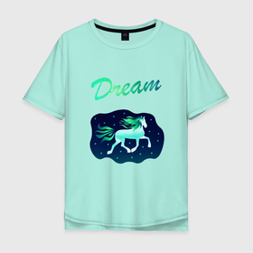 Мужская футболка хлопок Oversize с принтом Dream в Кировске, 100% хлопок | свободный крой, круглый ворот, “спинка” длиннее передней части | грива | звезды | лошадь | мечта | небо | пони | сказка | сон