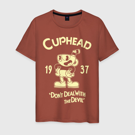 Мужская футболка хлопок с принтом CUPHEAD в Тюмени, 100% хлопок | прямой крой, круглый вырез горловины, длина до линии бедер, слегка спущенное плечо. | cuphead | dont deal with the devil | игры | капхед | чашеголовый