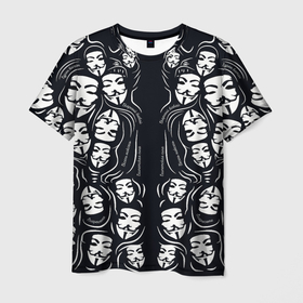Мужская футболка 3D с принтом Анонимусы надбисиси линии в Санкт-Петербурге, 100% полиэфир | прямой крой, круглый вырез горловины, длина до линии бедер | анонимус | белый | линии | лица | маты | надписи | слова | черный