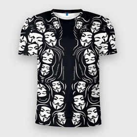 Мужская футболка 3D спортивная с принтом Анонимусы надбисиси линии в Санкт-Петербурге, 100% полиэстер с улучшенными характеристиками | приталенный силуэт, круглая горловина, широкие плечи, сужается к линии бедра | анонимус | белый | линии | лица | маты | надписи | слова | черный