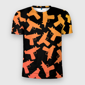 Мужская футболка 3D спортивная с принтом Узи в Екатеринбурге, 100% полиэстер с улучшенными характеристиками | приталенный силуэт, круглая горловина, широкие плечи, сужается к линии бедра | Тематика изображения на принте: градиент | минимализм | оружие | пистолет автомат | узи