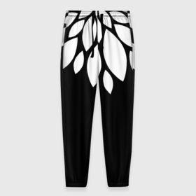 Мужские брюки 3D с принтом Лепестки в Санкт-Петербурге, 100% полиэстер | манжеты по низу, эластичный пояс регулируется шнурком, по бокам два кармана без застежек, внутренняя часть кармана из мелкой сетки | лепестки | листья | минимализм | цветок | черно белое