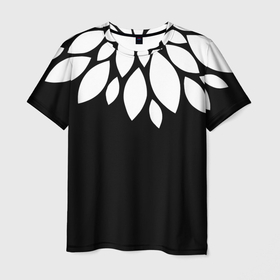 Мужская футболка 3D с принтом Лепестки , 100% полиэфир | прямой крой, круглый вырез горловины, длина до линии бедер | лепестки | листья | минимализм | цветок | черно белое