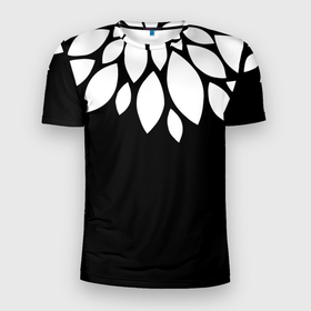 Мужская футболка 3D Slim с принтом Лепестки в Екатеринбурге, 100% полиэстер с улучшенными характеристиками | приталенный силуэт, круглая горловина, широкие плечи, сужается к линии бедра | лепестки | листья | минимализм | цветок | черно белое