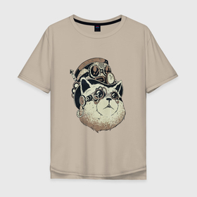 Мужская футболка хлопок Oversize с принтом Steampunk кот в Тюмени, 100% хлопок | свободный крой, круглый ворот, “спинка” длиннее передней части | animal | cat | mechanical | steampunk | top hat | животное | кот | кошка | механическое | очки | стимпанк | цилиндр