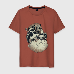 Мужская футболка хлопок с принтом Steampunk кот в Петрозаводске, 100% хлопок | прямой крой, круглый вырез горловины, длина до линии бедер, слегка спущенное плечо. | animal | cat | mechanical | steampunk | top hat | животное | кот | кошка | механическое | очки | стимпанк | цилиндр