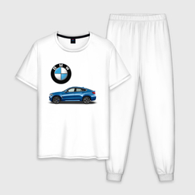 Мужская пижама хлопок с принтом BMW X6 в Екатеринбурге, 100% хлопок | брюки и футболка прямого кроя, без карманов, на брюках мягкая резинка на поясе и по низу штанин
 | bmw | car | jeep | германия | машина | скорость