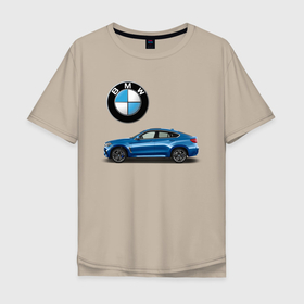 Мужская футболка хлопок Oversize с принтом BMW X6 в Курске, 100% хлопок | свободный крой, круглый ворот, “спинка” длиннее передней части | bmw | car | jeep | германия | машина | скорость