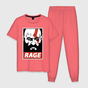 Мужская пижама хлопок с принтом Rage Kratos в Белгороде, 100% хлопок | брюки и футболка прямого кроя, без карманов, на брюках мягкая резинка на поясе и по низу штанин
 | gad of war | game | games | god of war | god of wor | атрей | атрэй | бог войны | игра | игры | кратос