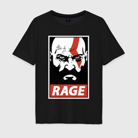 Мужская футболка хлопок Oversize с принтом Rage Kratos в Белгороде, 100% хлопок | свободный крой, круглый ворот, “спинка” длиннее передней части | gad of war | game | games | god of war | god of wor | атрей | атрэй | бог войны | игра | игры | кратос