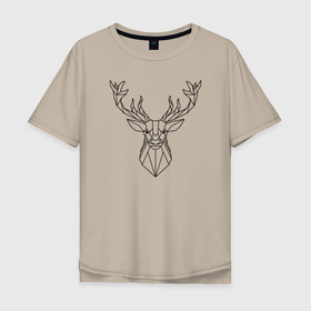 Мужская футболка хлопок Oversize с принтом Олень в стиле геометрия в Новосибирске, 100% хлопок | свободный крой, круглый ворот, “спинка” длиннее передней части | абстрактные | животные | минимализм | минималист | олененок | олень | природа