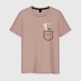 Мужская футболка хлопок с принтом Доллары в Кармане в Белгороде, 100% хлопок | прямой крой, круглый вырез горловины, длина до линии бедер, слегка спущенное плечо. | franklin | money | в кармане | валюта | деньги | доллар | прикол | франклин