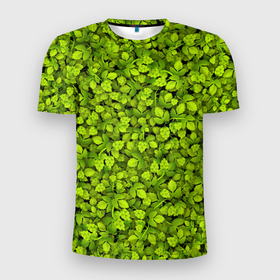 Мужская футболка 3D спортивная с принтом Хмель в Петрозаводске, 100% полиэстер с улучшенными характеристиками | приталенный силуэт, круглая горловина, широкие плечи, сужается к линии бедра | зелёный | листья | паттерн | растение | хмель | хмельной | шишки