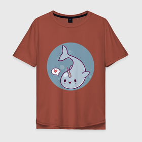 Мужская футболка хлопок Oversize с принтом Кавайный нарвал , 100% хлопок | свободный крой, круглый ворот, “спинка” длиннее передней части | animals | narwhal | животное | зверь | кавайный нарвал | нарвал | подводный мир | рыба