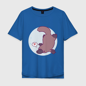 Мужская футболка хлопок Oversize с принтом Утконос в Курске, 100% хлопок | свободный крой, круглый ворот, “спинка” длиннее передней части | animals | животное | зверь | пузырьки | сердечко | утконос