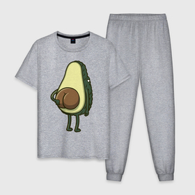 Мужская пижама хлопок с принтом Авокадо с попкой в Тюмени, 100% хлопок | брюки и футболка прямого кроя, без карманов, на брюках мягкая резинка на поясе и по низу штанин
 | 2d | avocado | авокадо | еда | овощи | рисунок | фрукты