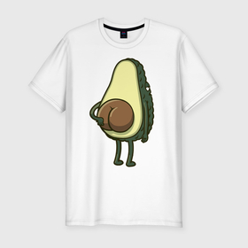 Мужская футболка хлопок Slim с принтом Авокадо с попкой в Тюмени, 92% хлопок, 8% лайкра | приталенный силуэт, круглый вырез ворота, длина до линии бедра, короткий рукав | Тематика изображения на принте: 2d | avocado | авокадо | еда | овощи | рисунок | фрукты