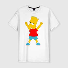Мужская футболка хлопок Slim с принтом Барт Симпсон в Екатеринбурге, 92% хлопок, 8% лайкра | приталенный силуэт, круглый вырез ворота, длина до линии бедра, короткий рукав | bart simpson | simpsons | барт | барт симпсон | симпсоны