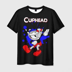 Мужская футболка 3D с принтом Cuphead в Санкт-Петербурге, 100% полиэфир | прямой крой, круглый вырез горловины, длина до линии бедер | cup head | cuphead | run and gun | детям | капхед | капхэд | логотипы игр | персонажи игр | чашка