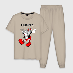 Мужская пижама хлопок с принтом Cuphead Капхед , 100% хлопок | брюки и футболка прямого кроя, без карманов, на брюках мягкая резинка на поясе и по низу штанин
 | cup head | cuphead | run and gun | детям | капхед | капхэд | логотипы игр | персонажи игр | чашка