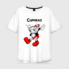 Мужская футболка хлопок Oversize с принтом Cuphead Капхед в Новосибирске, 100% хлопок | свободный крой, круглый ворот, “спинка” длиннее передней части | cup head | cuphead | run and gun | детям | капхед | капхэд | логотипы игр | персонажи игр | чашка