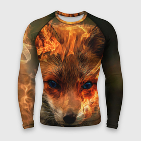 Мужской рашгард 3D с принтом Огненная лиса ,  |  | Тематика изображения на принте: fox | foxy | животное | звери | лиса | лисенок | лисичка | милая | рыжая | фокс