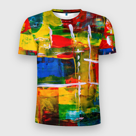 Мужская футболка 3D спортивная с принтом КРАСКИ в Белгороде, 100% полиэстер с улучшенными характеристиками | приталенный силуэт, круглая горловина, широкие плечи, сужается к линии бедра | абстракция | краски | молодежное | неформальное | пестрое | цветное