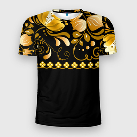 Мужская футболка 3D спортивная с принтом Цветы в Белгороде, 100% полиэстер с улучшенными характеристиками | приталенный силуэт, круглая горловина, широкие плечи, сужается к линии бедра | завитки | листья | минимализм | растение | узоры | цветы