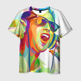 Мужская футболка 3D с принтом Слушаем Музыку Вместе в Курске, 100% полиэфир | прямой крой, круглый вырез горловины, длина до линии бедер | абстракция | веселье | музыка | наушники | слушаем музыку | человек