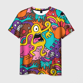 Мужская футболка 3D с принтом crazy abstraction , 100% полиэфир | прямой крой, круглый вырез горловины, длина до линии бедер | 3d | безумие | все цвета | мультяшки | персонажи