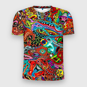 Мужская футболка 3D Slim с принтом яркая абстракция bright abstraction в Тюмени, 100% полиэстер с улучшенными характеристиками | приталенный силуэт, круглая горловина, широкие плечи, сужается к линии бедра | 3d | абстракция | безумие | глаза | кислота | орнамент | узор