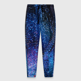 Мужские брюки 3D с принтом синяя чешуйчатая абстракция blue cosmos в Белгороде, 100% полиэстер | манжеты по низу, эластичный пояс регулируется шнурком, по бокам два кармана без застежек, внутренняя часть кармана из мелкой сетки | 3d | abstraction | blue | blue background | galaxy | glitter | neon | space | sparkles | stars | абстракция | блестки | галактика | глиттер | звезды | космос | неон | синий | синий фон