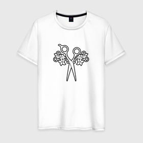 Мужская футболка хлопок с принтом Ножницы в Санкт-Петербурге, 100% хлопок | прямой крой, круглый вырез горловины, длина до линии бедер, слегка спущенное плечо. | барбер | минимализм | ножницы | рисунок