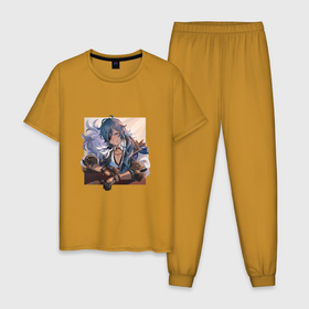 Мужская пижама хлопок с принтом Милый Кэйа в Тюмени, 100% хлопок | брюки и футболка прямого кроя, без карманов, на брюках мягкая резинка на поясе и по низу штанин
 | арт | кейя | кэйа | милый парень | рисунок