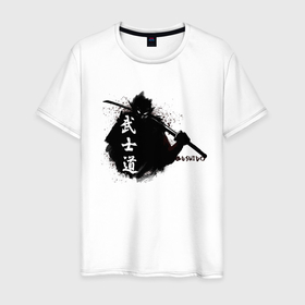 Мужская футболка хлопок с принтом Busido - путь воина в Санкт-Петербурге, 100% хлопок | прямой крой, круглый вырез горловины, длина до линии бедер, слегка спущенное плечо. | воин | демон | дух | иероглиф | меч | самурай | японимая