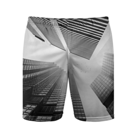 Мужские шорты спортивные с принтом Минимализм в Новосибирске,  |  | Тематика изображения на принте: архитектура | город | здания | минимализм | небо | фото | черно белое