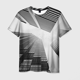 Мужская футболка 3D с принтом Минимализм в Кировске, 100% полиэфир | прямой крой, круглый вырез горловины, длина до линии бедер | архитектура | город | здания | минимализм | небо | фото | черно белое