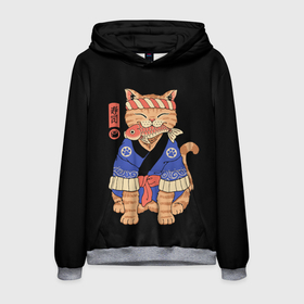 Мужская толстовка 3D с принтом Суши Мастер в Тюмени, 100% полиэстер | двухслойный капюшон со шнурком для регулировки, мягкие манжеты на рукавах и по низу толстовки, спереди карман-кенгуру с мягким внутренним слоем. | cat | cats | japan | master | ninja | samurai | sushi | yakuza | катана | кот | котенок | коты | котэ | котята | кошка | мастер | ниндзя | самурай | суши | якудза | япония