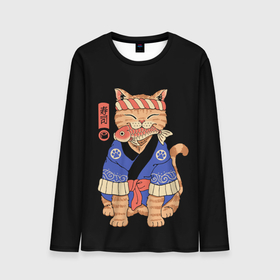 Мужской лонгслив 3D с принтом Суши Мастер в Курске, 100% полиэстер | длинные рукава, круглый вырез горловины, полуприлегающий силуэт | cat | cats | japan | master | ninja | samurai | sushi | yakuza | катана | кот | котенок | коты | котэ | котята | кошка | мастер | ниндзя | самурай | суши | якудза | япония