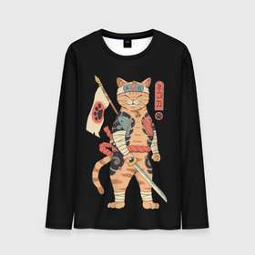 Мужской лонгслив 3D с принтом Shogun Cat в Курске, 100% полиэстер | длинные рукава, круглый вырез горловины, полуприлегающий силуэт | Тематика изображения на принте: cat | cats | japan | ninja | samurai | shogun | yakuza | катана | кот | котенок | коты | котэ | котята | кошка | ниндзя | самурай | сёгун | якудза | япония