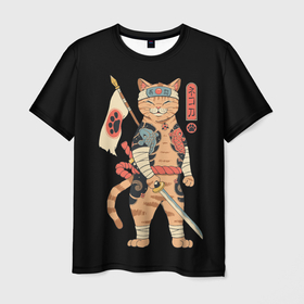 Мужская футболка 3D с принтом Shogun Cat , 100% полиэфир | прямой крой, круглый вырез горловины, длина до линии бедер | Тематика изображения на принте: cat | cats | japan | ninja | samurai | shogun | yakuza | катана | кот | котенок | коты | котэ | котята | кошка | ниндзя | самурай | сёгун | якудза | япония