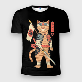 Мужская футболка 3D спортивная с принтом Shogun Cat в Белгороде, 100% полиэстер с улучшенными характеристиками | приталенный силуэт, круглая горловина, широкие плечи, сужается к линии бедра | Тематика изображения на принте: cat | cats | japan | ninja | samurai | shogun | yakuza | катана | кот | котенок | коты | котэ | котята | кошка | ниндзя | самурай | сёгун | якудза | япония