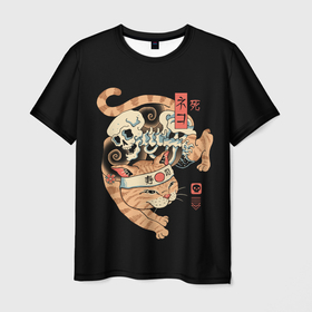 Мужская футболка 3D с принтом Cat of Death в Белгороде, 100% полиэфир | прямой крой, круглый вырез горловины, длина до линии бедер | cat | cats | death | japan | ninja | samurai | shogun | skull | yakuza | катана | кот | котенок | коты | котэ | котята | кошка | ниндзя | самурай | сёгун | череп | якудза | япония